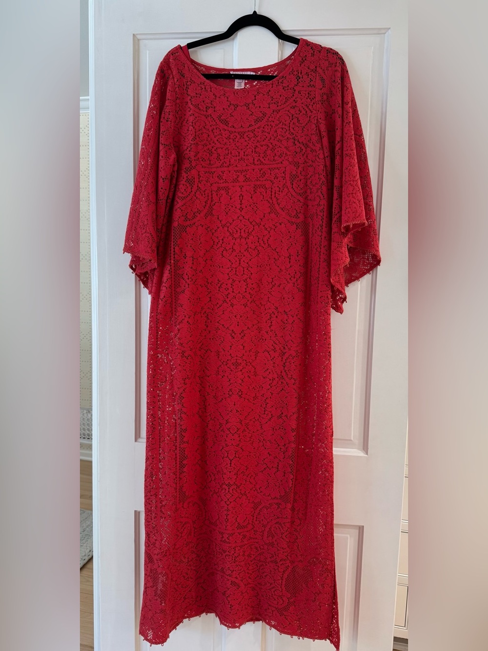Calypso St. Barth Red Lace Long-Sleeve Maxi Dress